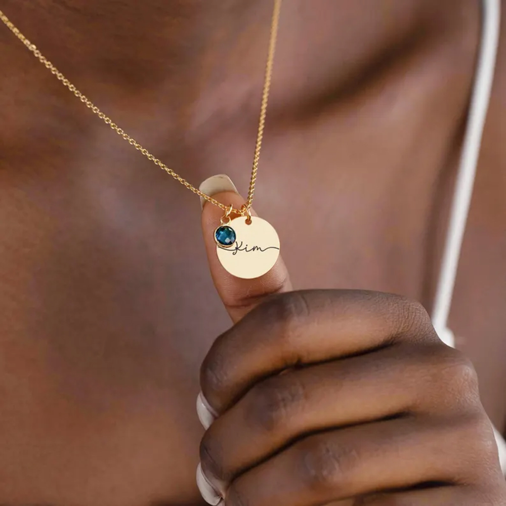 Birth Flower Necklace - Collier personnalisé avec pendentif disque minimaliste